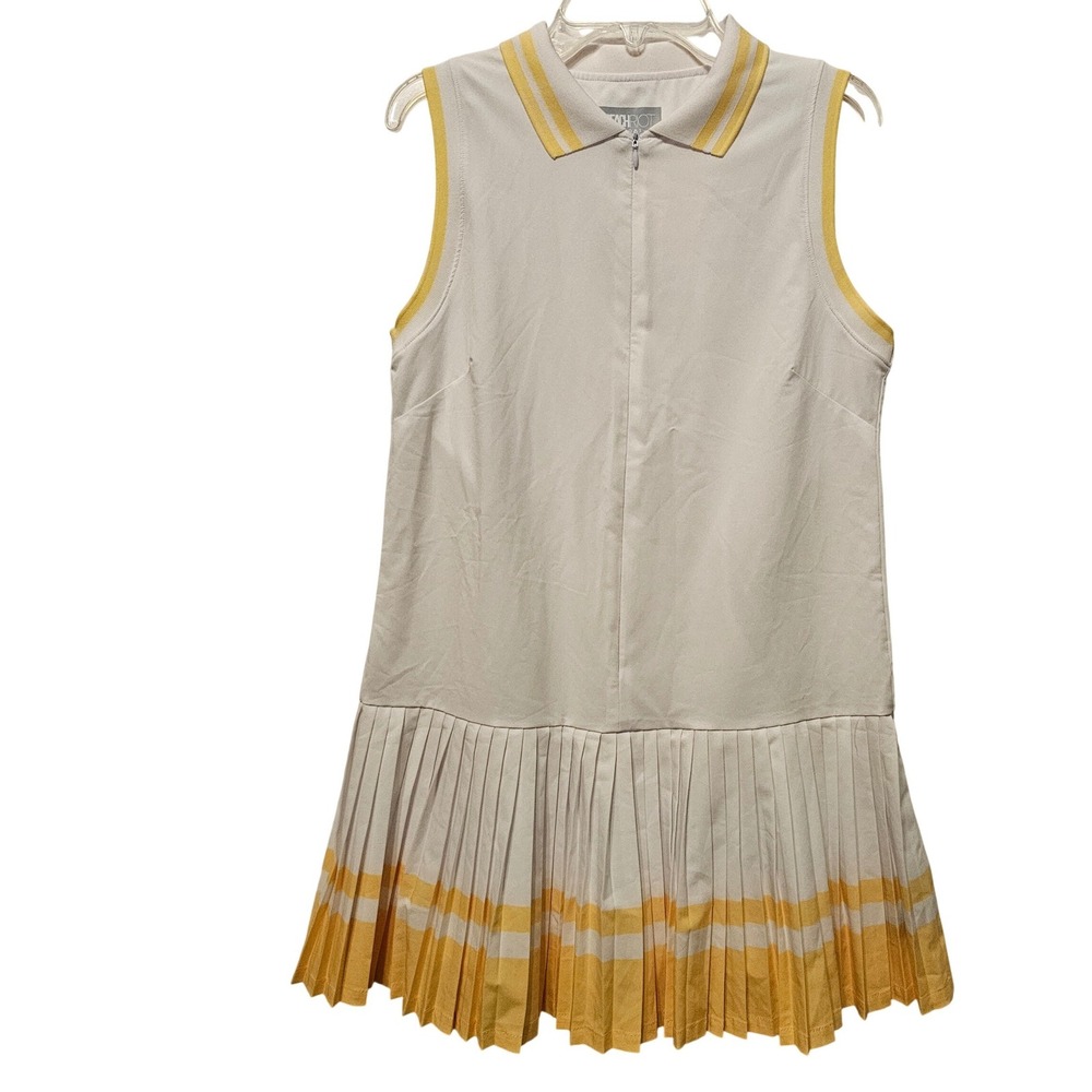 Beach Riot Sport Womens XS Tennis Dress White Yellow Pleated‎ Quarter Zip Mini